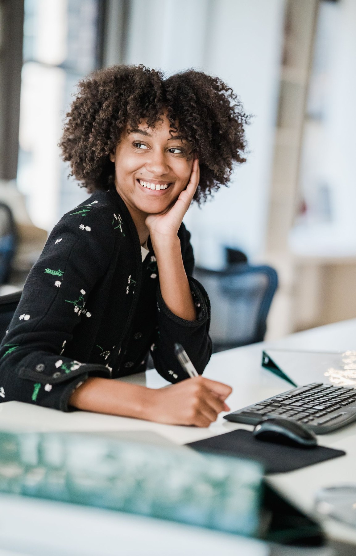 Product specialist at a bright office workspace